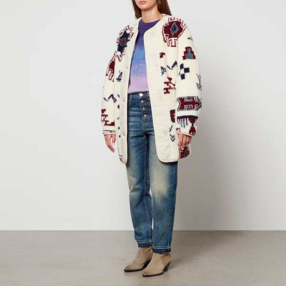 Fleece Cream And Red Patterned Jacket Isabel Mara… - image 6